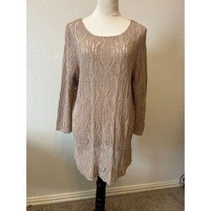 Women's Coldwater Creek Beige Knitted 3/4 Sleeve‎ Sweater 1X 18